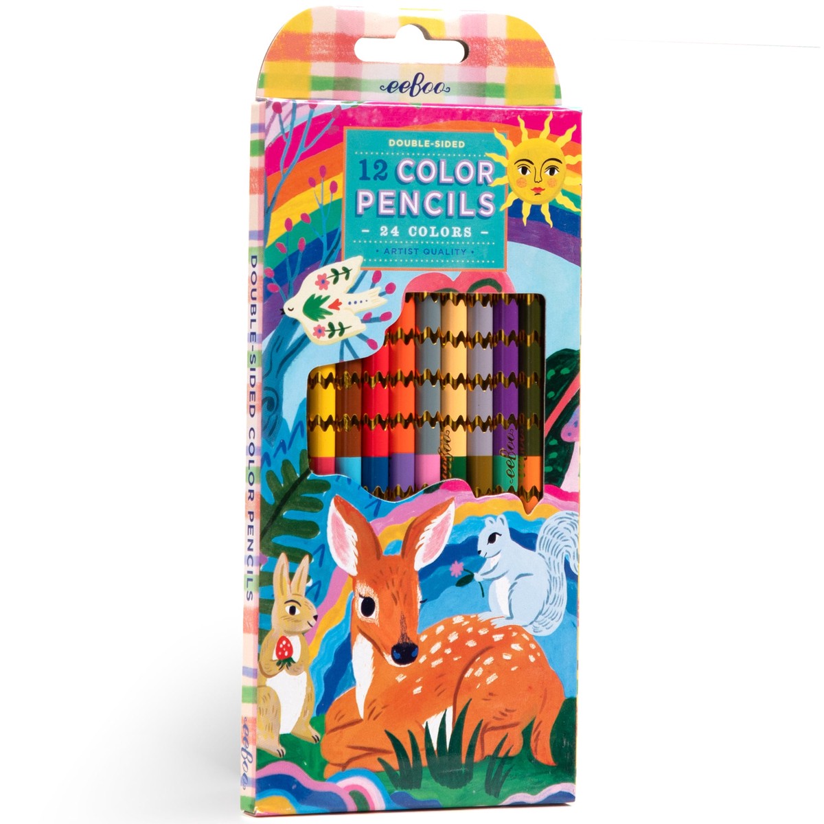 eeBoo Fawn & Sun Double-Sided Colored Pencils 12-Piece Set – 24 Metallic & Fluorescent Shades